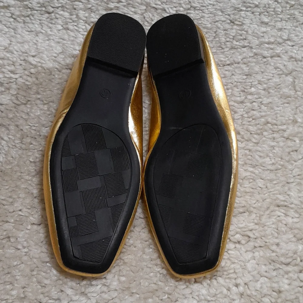 LUVTQ & LOVED Mettalic Gold Square Toe Flats Size 40